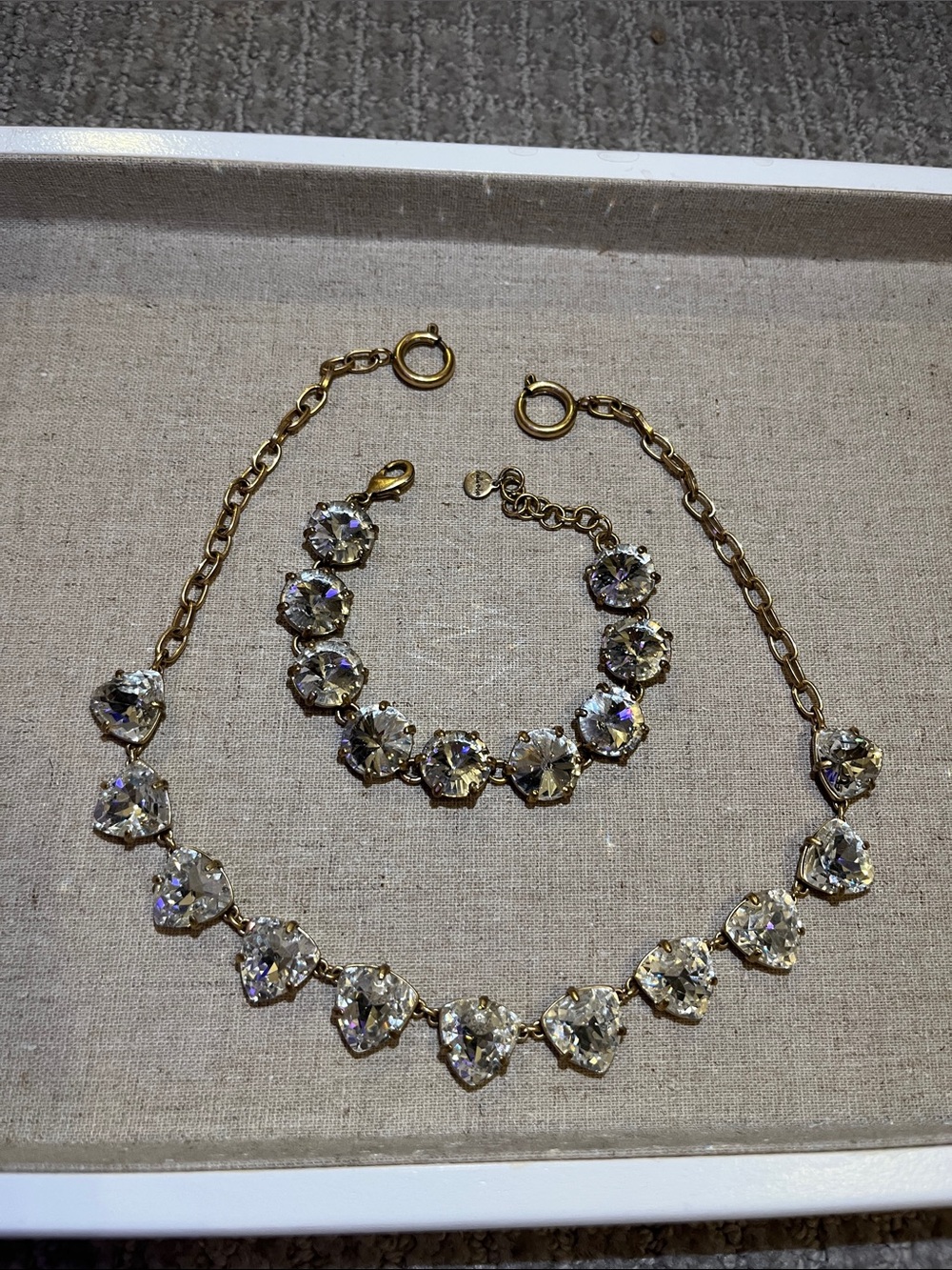 Vintage Stella & Dot Gold-Tone Necklace and Bracelet Set with Clear Crystals